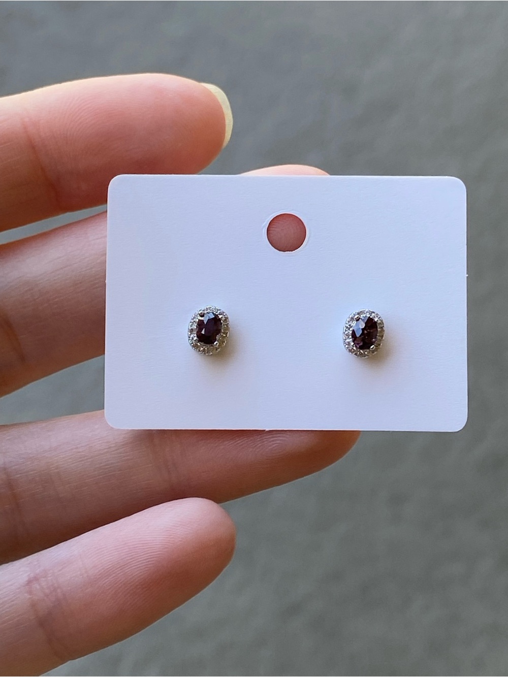 Natural Spinel S925 Stud Earrings Burgundy Purple Halo Sterling Silver Dainty